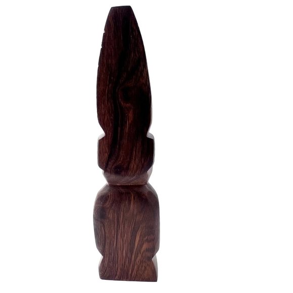 Set of 2 Wooden Statues 8 and 6 inch Tall Kneeling People with Headdress - Picture 4 of 11